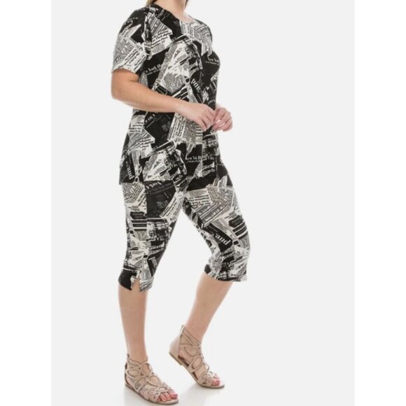 JOSTAR Poly‎ Spandex Stretch Knit TOP CAPRI PANT SET newspaper - Picture 2 of 11